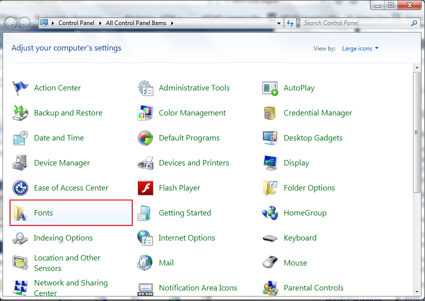 Control Panel Fonts